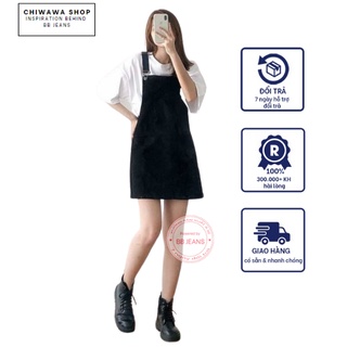 Yếm váy có túi trước cực đẹp đủ 3 màu xanh trắng và đen Basic cực hot tại Chiwawa shop