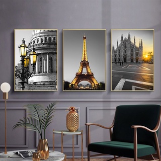 [CANVAS KIM TUYẾN CAO CẤP] TRANH BỘ 3 BỨC TREO TƯỜNG KHUNG GỖ- THÀNH PHỐ PARI Tháp Eiffel xe  bus tropical- MELYHOME-TT3