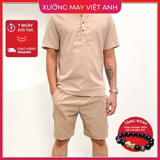 Bộ đũi nam ngắn tay cổ tàu siêu thoáng mát - Quần áo đũi nam trẻ trung -Tặng vòng phong thủy - BD01