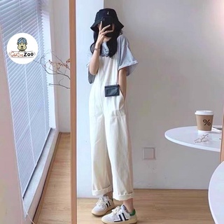 Yếm quần nữ ống rộng chất liệu kaki phong cách ULZZANG màu be PASTEL trendy dành cho nữ - CUTEZOO