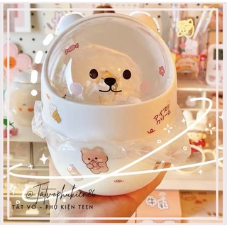 Thùng rác mini để bàn FREESHIP 02Thùng rác nhựa hình gấu đa năng có nắp để bàn đa năng
