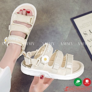 Sandal ulzzang nữ đi học 2 màu nữ tính dép quai hậu hoa cúc đế cao su cao cấp