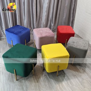 Ghế Đôn, Ghế Đôn Bọc Nỉ Hình Vuông Chân Vàng Sang chảnh Size 45cm (Hàng Có SẴn)