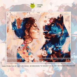 Tranh tô màu 40x50cm có khung cô gái và báo đen T2050