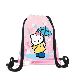 Balo dây rút TROY hình kitty cầm dù