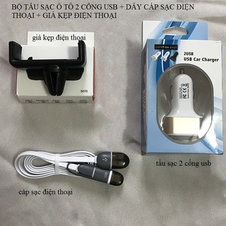 Tẩu sạc ô tô 2 cổng usb - KM Tặng kèm kẹp điện thoại,cáp sạc điện thoại iphones