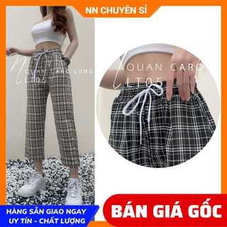 QUẦN BAGGY CARO LƯNG THUN LT05 ⚡ẢNH THẬT⚡ QUẦN LỬNG NỮ ⚡ QUẦN CARO 9 TẤC