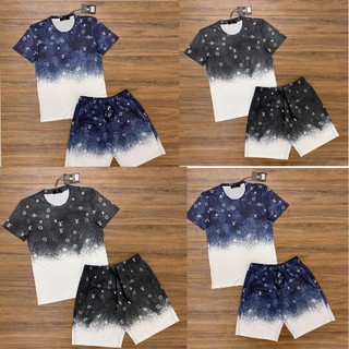 Bộ Nam Hè-Bộ Nam Thể Thao Play Boy Bộ Loang 3D Lv Chất Thun Co Dãn 4 Chiều Đen Xanh Phong Cách