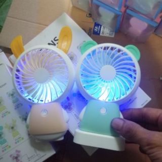 Quạt mini tích điện cầm tay có đèn sáng, quạt tai chuột