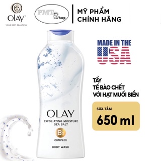 [USA] Sữa tắm Dưỡng ẩm Olay muối biển 650ml có hạt mát xa Daily Exfoliating With Sea Salts - Mỹ