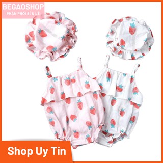 Bộ sơ sinh Body cho bé BabyGao hoạ tiết dâu kèm nón cho bé gái siêu iu (có ảnh thật )