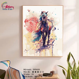 Tranh sơn dầu số hoá tự tô động vật Gam Tranh ngựa tuấn mã DV0420