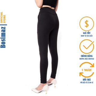 Quần Legging Nữ Bosimaz MS111 dài túi trước màu đen cao cấp, thun co giãn 4 chiều, vải đẹp dày, thoáng mát không xù lông
