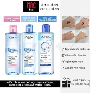 Nước tẩy trang cho mọi loại da L'Oreal Paris 3-in-1 Micellar Water 400ml - Nước tẩy trang Loreal
