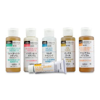 Các dung môi, medium cho màu nước hãng Holbein gồm Multi Sizing,Ox Gall, Gum Arabic, keo chặn Masking Film