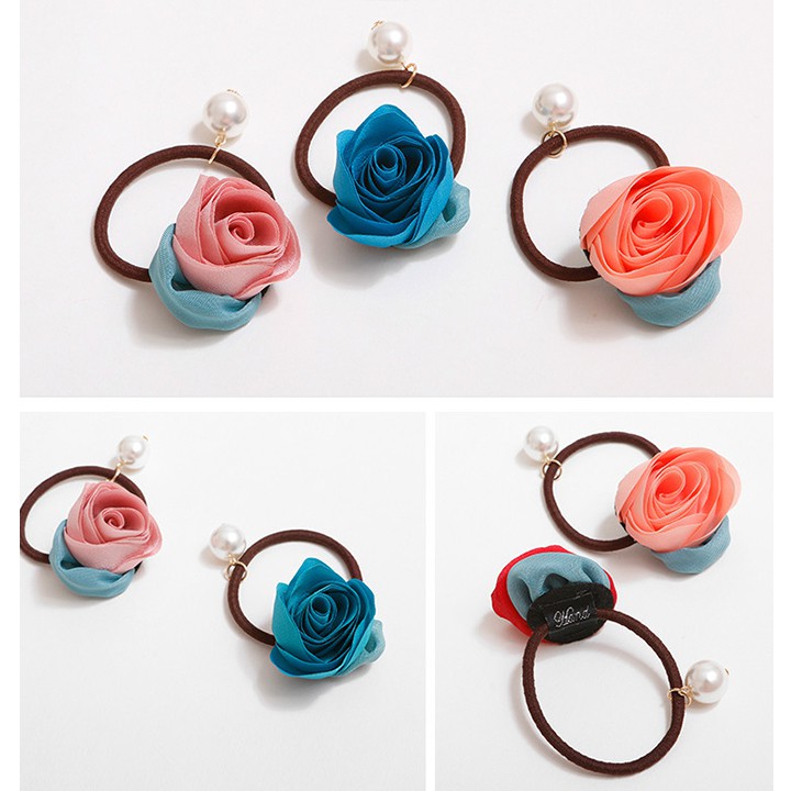 CH026 Cột tóc hoa vải Rosy handmade