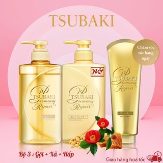 Combo 3 món Gội + Xả + Kem Xả Phục hồi hư tổn và Ngăn rụng tóc TSUBAKI Premium Repair ( 490ml + 490ml + 180g )