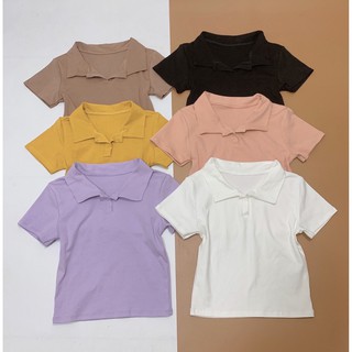 Áo croptop cổ bẻ polo trơn xinh cực xinh tươi hot hit