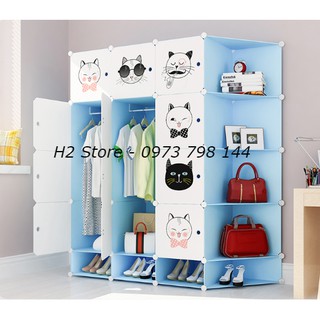 [SỈ] - XƯỞNG TỦ NHỰA LẮP GHÉP 16 Ô + 4 Ô GIÀY (GỒM 5 KỆ GÓC) CỬA MÈO MŨ DỄ THƯƠNG ĐỂ QUẦN ÁO ĐA NĂNG THÔNG MINH sâu 47cm