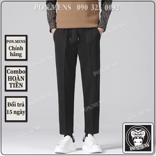 Quần nỉ nam ống suông chống bai xù lưng chun dây buộc màu đen trắng Pon.mens