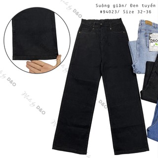 [Size 55-93kg] Quần Jeans Suông 9 Tấc Lưng Cao CO GIÃN Mạnh Đen Tuyền - Quần Ống Rộng Bigsize Ảnh Tự Chụp