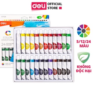 Màu Gouache dạng tuýp 12ml Deli - 5/12/24 màu - 1 hộp - EC11