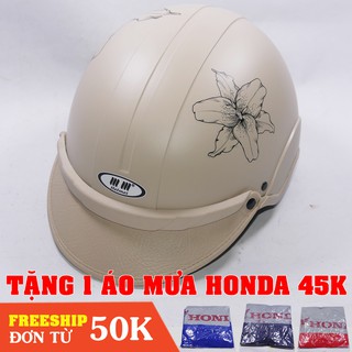 [Tặng áo mưa Hon.da] Nón bảo hiểm mỏ kết da thời trang Helmet chính hãng cao cấp KMD01
