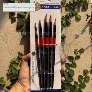 Bộ 5 cọ tỉa vẽ tranh màu nước sơn dầu acrylic Keep Smiling 5 cây thân đỏ đen loại đẹp (đầu nhọn đầu oval cọ tròn)