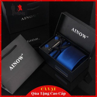 Cà vạt ⚜️FREESHIP⚜️ cà vạt nam hộp quà tặng cao cấp + kẹp cavat + khuy măng cài áo + khăn tay