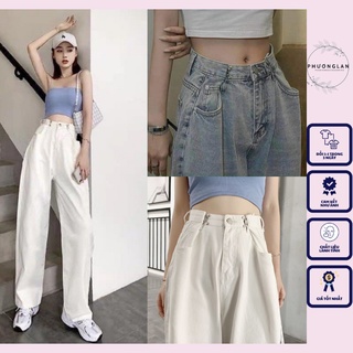 Quần jean  Quần ống suông ống đứng bò dáng thụng unisex có size cho nữ PHULA kẹp gài hai bên style Hàn Quốc Ulzzang B2