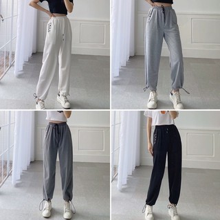 Quần joggers rút dây, thêu chữ Hàn