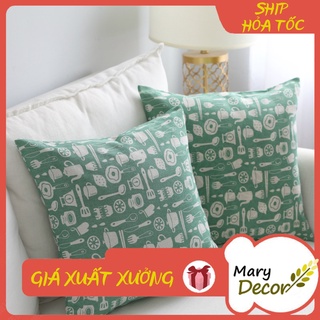 Gối tựa sofa Mary Decor - họa tiết Đồ dùng nhà bếp xanh G-D04