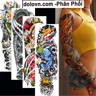 Hình Xăm Dán Kín Tay, Nửa Lưng-hình xăm cá chép chép, hoa cúc, và đầu lâu