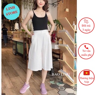 Quần Ống Rộng Nữ Giả Váy Lưng Cao, Quần Giả Váy Chất Liệu Đũi Xước Siêu Nhẹ
