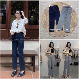 Quần jean ống đứng túi trước giãn tua gấu cạp cao hách dáng , quần bò xuông cắt gấu đẹp by Jean Fangu Cao Cấp