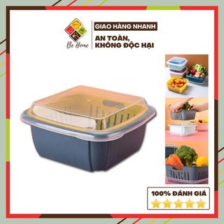Rổ Rửa Rau Củ Tiện Lợi 3in1 BEHOME Rổ Rửa Rau Hoa Quả Vuông Kèm Chậu Rổ Cao Cấp Tiện Dụng