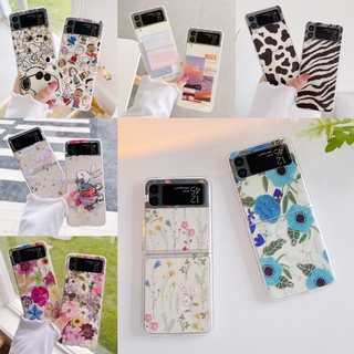Ốp Điện Thoại PC Cứng Trong Suốt Chống Sốc Họa Tiết Hoa Sáng Tạo Cho Samsung Galaxy Z Flip 3 5G