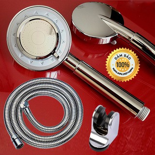 trọn Bộ vòi tắm Hoa sen Tăng áp 3 chế độ nước Kèm dây sen inox và Cài sen 5 chế độ - SSA327