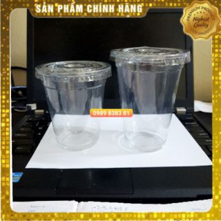 Sỉ 50 Cốc nhựa PET dùng 1 lần 400ml kèm nắp phẳng