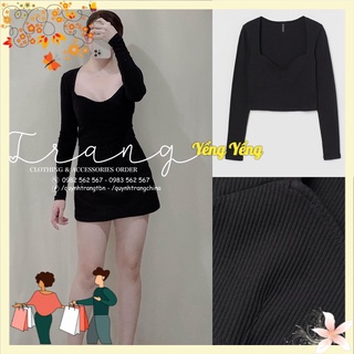 ANU495 - ÁO LEN TĂM NỮ DÀI TAY TRƠN CỔ U TRỄ NGỰC