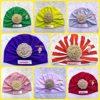 Mũ Nón Turban Cho Bé Gái Thun Đính Bông Hoa Hồng Cuốn Màu Vàng Kim Tuyến Có Size Từ Sơ Sinh !
