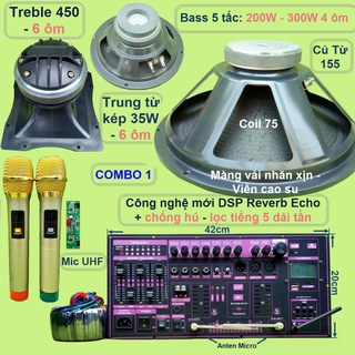Mạch loa kéo 5 tấc đơn DSP Reverb Echo có chống hú - Equalizer 5 Band kèm loa và mic