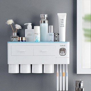 Kệ để đồ nhà tắm hút chân không 2 cốc, 3 cốc, 4 cốc - Bộ nhả kem đánh răng siêu tiện lợi cho mọi gia đình