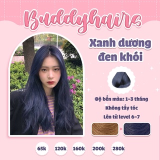 Thuốc nhuộm tóc XANH DƯƠNG ĐEN KHÓI/XANH ĐEN KHÓI không cần dùng thuốc tẩy tóc buddyhairs tặng kèm găng tay tiện lợi