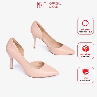 Giày Cao Gót 7cm Gót Nhọn Hở Eo Màu Kem Pixie X693