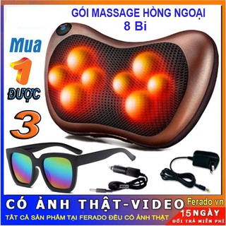 Gối masage hồng ngoại 8 bi tặng kính mắt hàn quốc