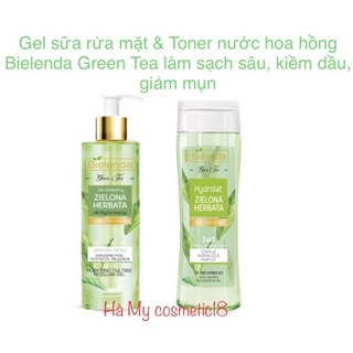 Gel sữa rửa mặt &amp; Toner nước hoa hồng Bielenda Green Tea làm sạch sâu, kiềm dầu, giảm mụn