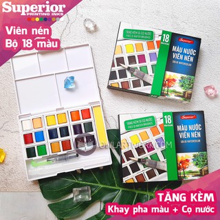 [CHÍNH HÃNG] Màu Nước Superior Nén 18 Màu Tặng Kèm Cọ Nước