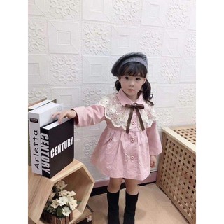 ( xả  hàng ) Áo khoác kaki phối ren cổ bé gái