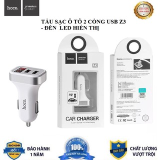 Tẩu Sạc Ô Tô Hoco Z3ĐÈN LED HIỂN THỊTẩu Sạc 2 Cổng USB Có Đèn Led - Bảo Hành Chính Hãng 12T